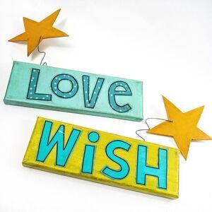 Handmade “Love” & “Wish” Inspiration Wall Art Mixed Media